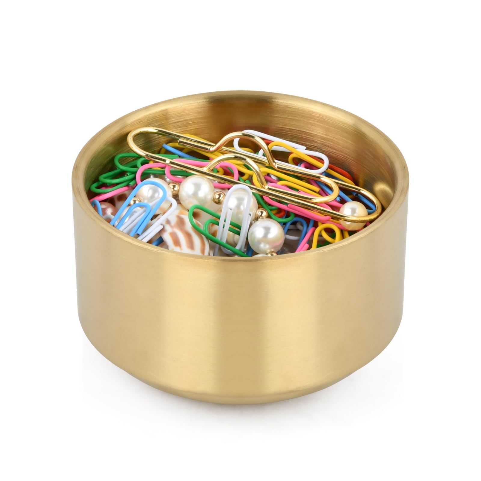 Metal Paper Clip Holder Bowl, Stainless Steel Binder Organizer Container, Golden Storage Tray for Paperclips, Desktop Decor Office Accessories for Small Parts Desk in Office, School, Home