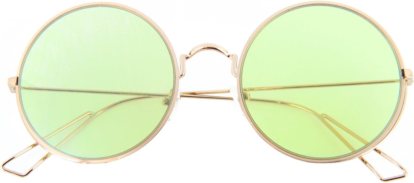 Circle Round Sunglasses Lennon Style Tinted Color Lens Men Women Eyewear (Gold/Green, 54)