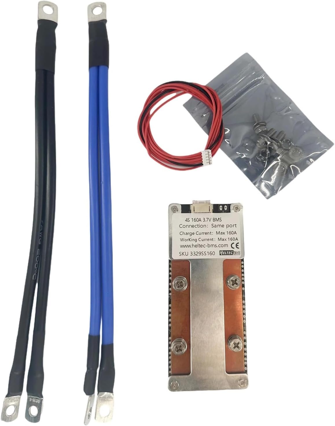 4S 12V BMS 120A 160A Lipo/Lifepo4 18650 Battery Protection Board with 7AWG Cable with Energy Storage/Car Start Up BMS(4S160A3.7V 7AWGCable)