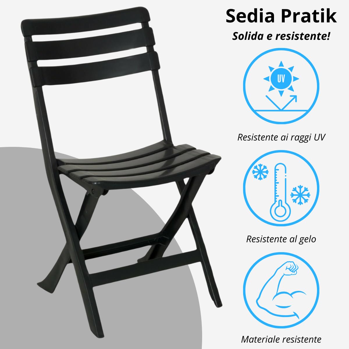 Tomaino - Silla plegable de plástico para exteriores - Juego de 4 sillas portátiles para uso exterior e interior, jardín, balcón, camping - Pratik - (negro)