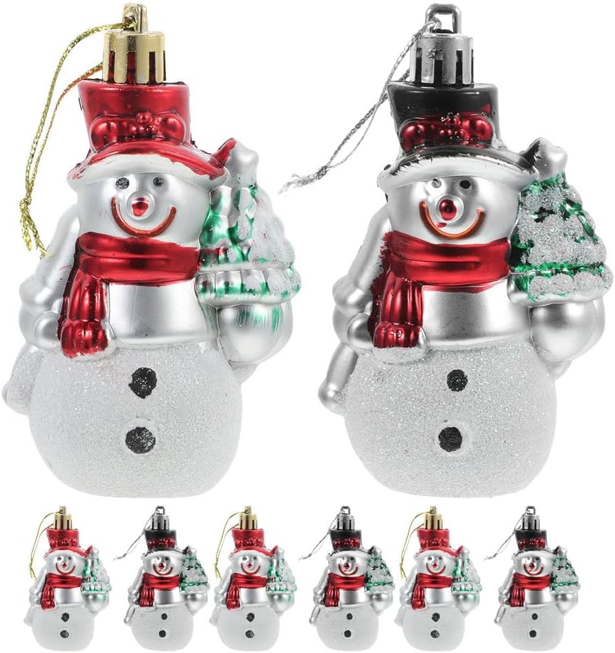 Ciieeo 8pcs Snowman Ornaments: Plastic Christmas Tree Hanging Decorations for Winter Holiday Party, Assorted Color Snowman Figurines for Farmhouse Decor