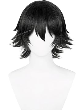 Ranpo Cosplay Wig Black Juuzou Wigs Short Black Anime Male Wig with Bangs | Black Spiky Layered Synthetic Hair for Women Men Halloween Party