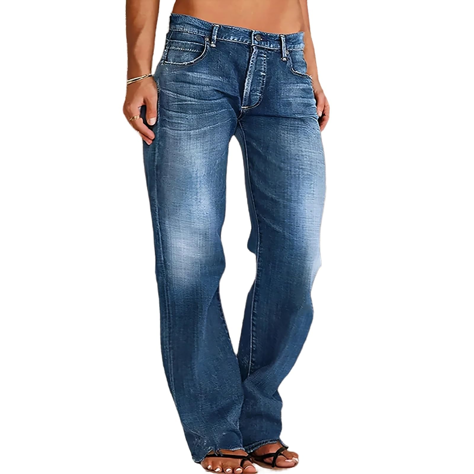 Damskie Jeansy Baggy z Prostymi Nogawkami i Niskim Stanem Luźne Jeansy Boyfriend Spodnie Jeansowe Y2K Jeansy z Lat 90. Styl Vintage Jeansy z Surowym Wykończeniem i Efektem Sprania