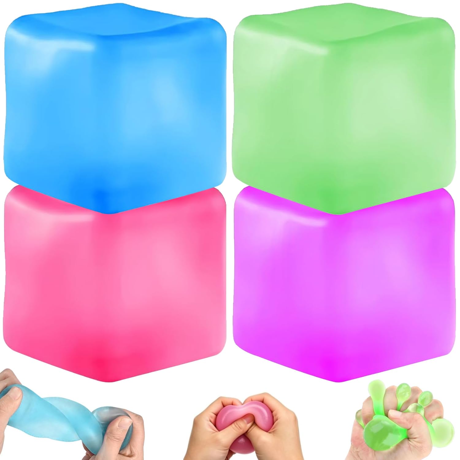 YRPACFB 4 Pcs Ice Cube Squeeze Toy, Ice Cube Fidget Toys for Adults Kids, Colourful Squishy Set, Soft Sensory Squeeze Toys for Stress & Anxiety Relief Brown