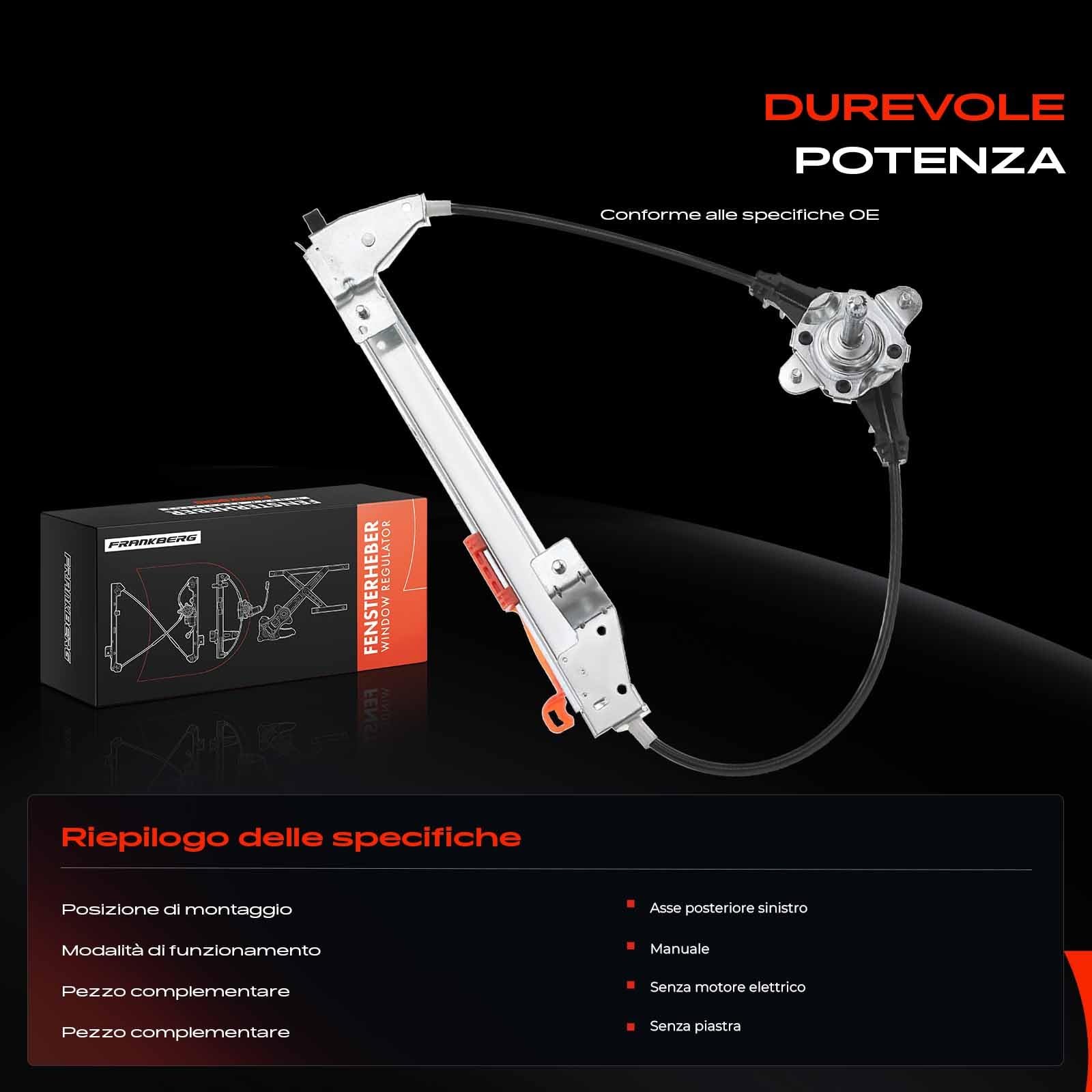 Frankberg Alzacristallo Meccanismo alzacristallo Manuale Posteriore sinistro senza piastra 4/5-Porte Compatibile con Punto Evo 199 Grande Punto 199 Replace# 51723324