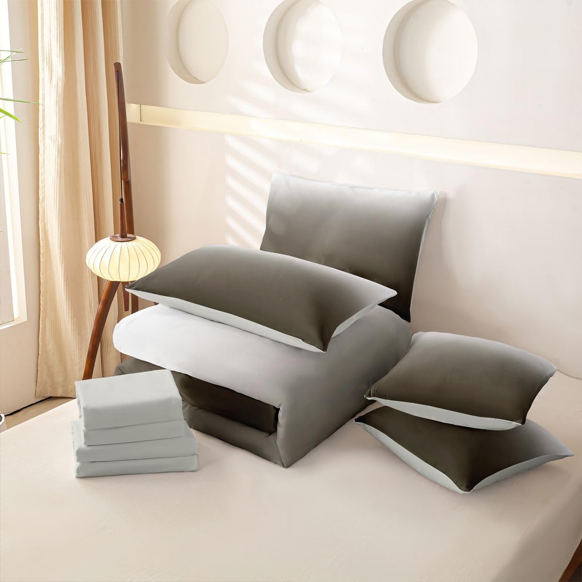 Homewish Set copripiumino king size grigio sfumato 7 pezzi