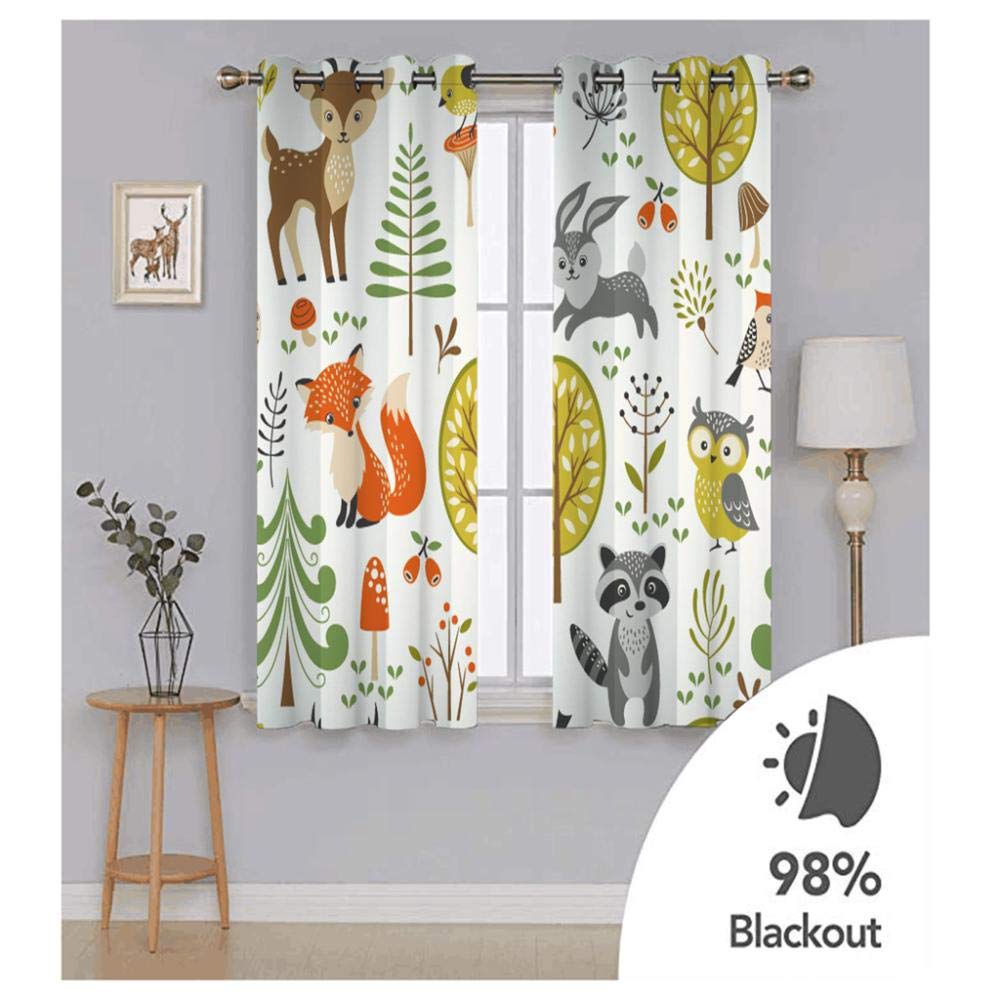 MYQF Gardine Vorhänge Cartoon Kinder Waldtiere Gardine Blickdicht Thermo Vorhang Kinderzimmer Gardinen Junge Mädchen Ösenvorhang 150x166cm