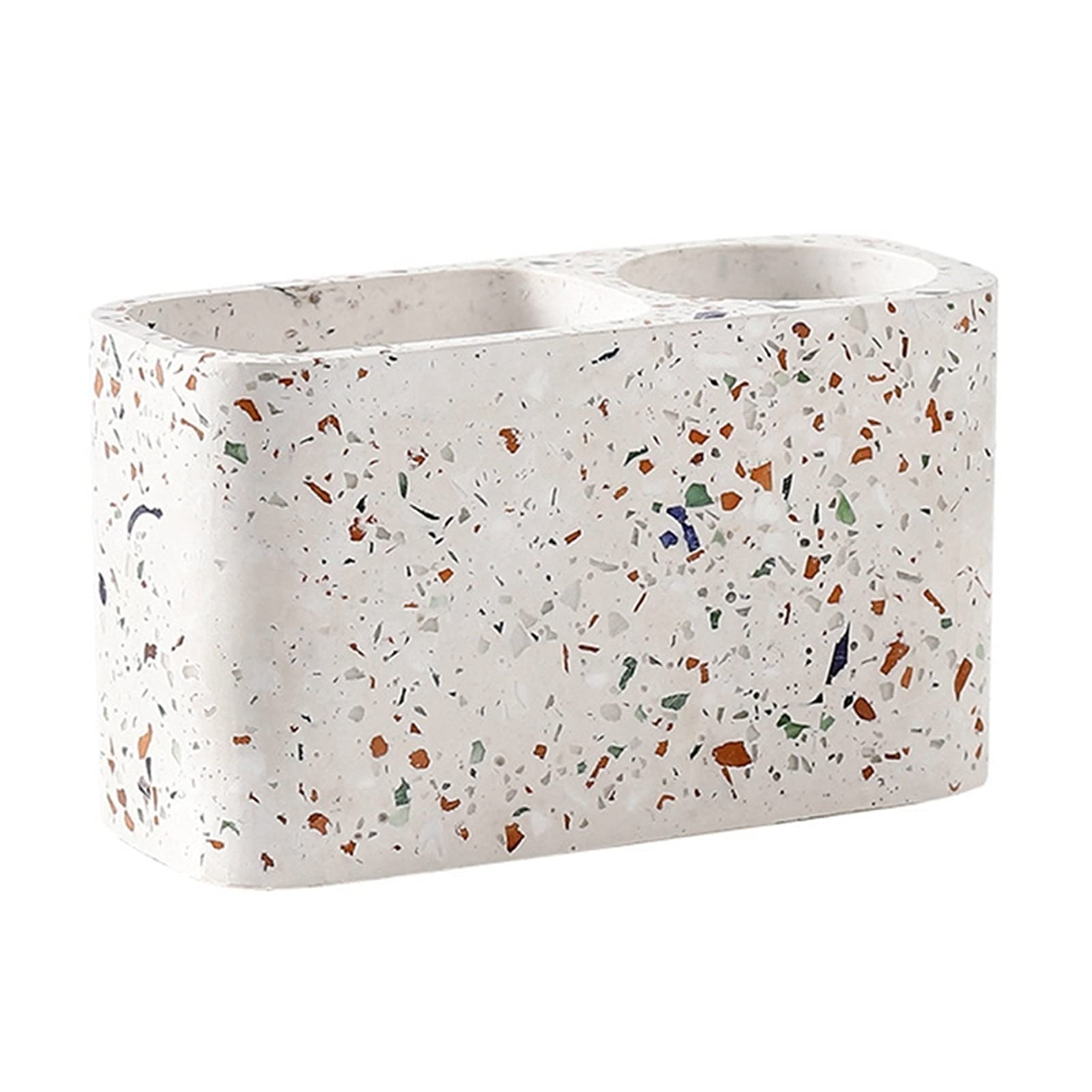 Porte Stylo Papeterie de Bureau Boîte de Rangement Terrazzo Deux-Trous Porte-Stylo Papeterie Box Student Stylo Support Maquillage Brosse Boîte de Rangement Porte-Crayon de Bureau