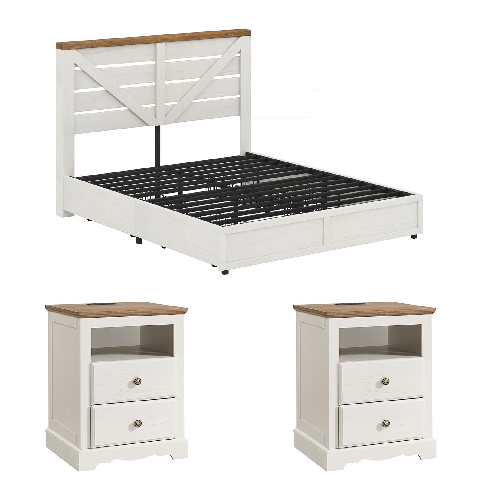 AMERLIFE Full Size Bed Frame Set with 4 Drawers, 3-Piece Bedroom Set