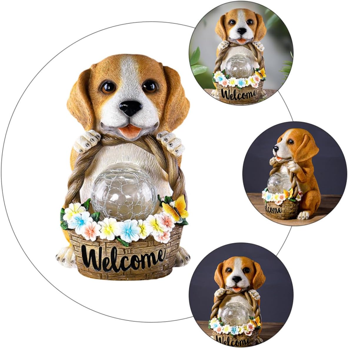 HANABASS 1pc Solar Powered Dog Statue Flower Basket Outdoor Garden Decor Chic Resin Craft for Courtyard and Lawn Unique Solar Lighting Adornment