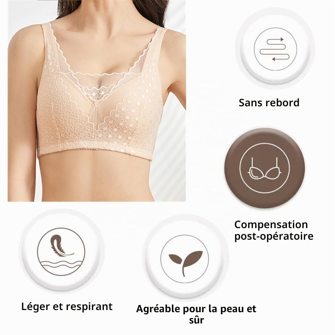 Soutien-gorge de mastectomie avec poches pour de nombreux types de prothèse mammaire post-chirurgie