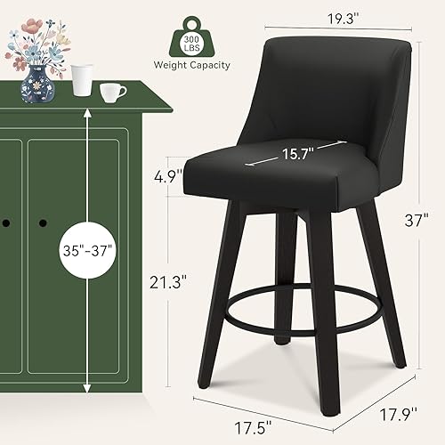 Miniatura 2 de Juego de 2 taburetes de bar giratorios de altura de mostrador, taburetes de bar de 26 pulgadas con reposapiés, taburetes de bar tapizados de piel