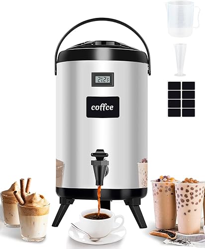 Dispensador de bebidas aislado de 3.2 galones  Dispensador de bebidas de acero inoxidable 304 con termómetro y notas adhesivas para agua caliente y