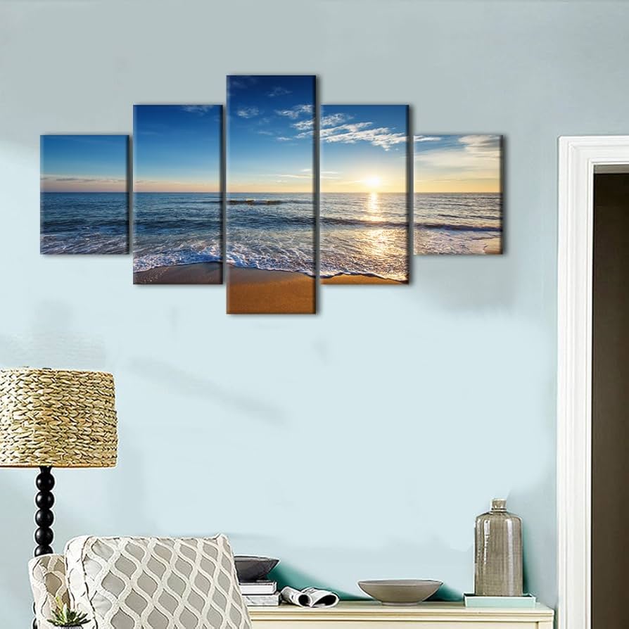 Amazon.co.jp: 海の風景 絵画5点セット 60''Wx32''H ブルー ARTWORK Amazon.co.jp: 海の風景 絵画5点セット 60''Wx32''H ブルー ARTWORK