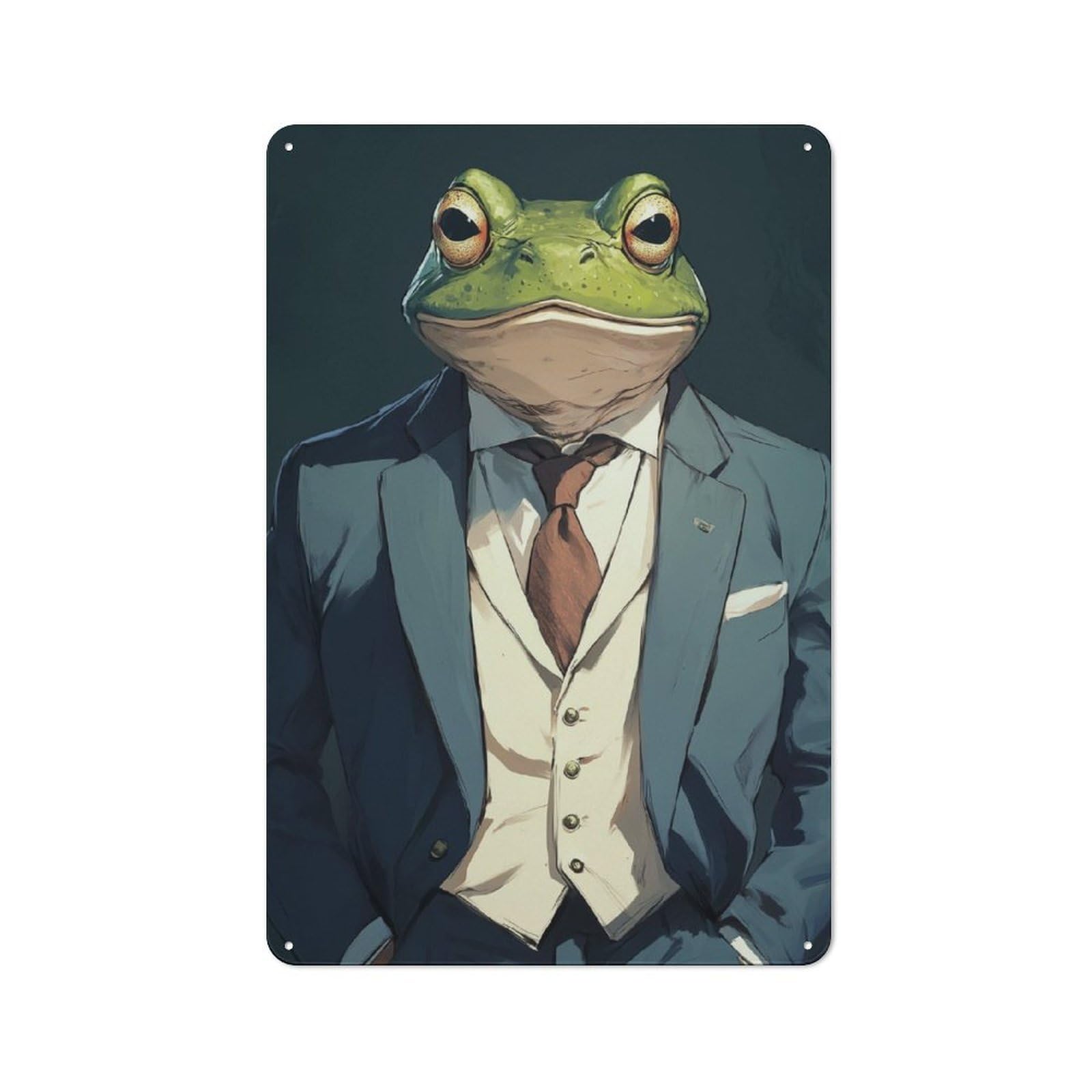 Junmoney Happy Frog In Suit 30X20cm Retro Metal Plaque With For Kitchen Or Home Bar, For Garage, Workshop And Man Cave Decoration