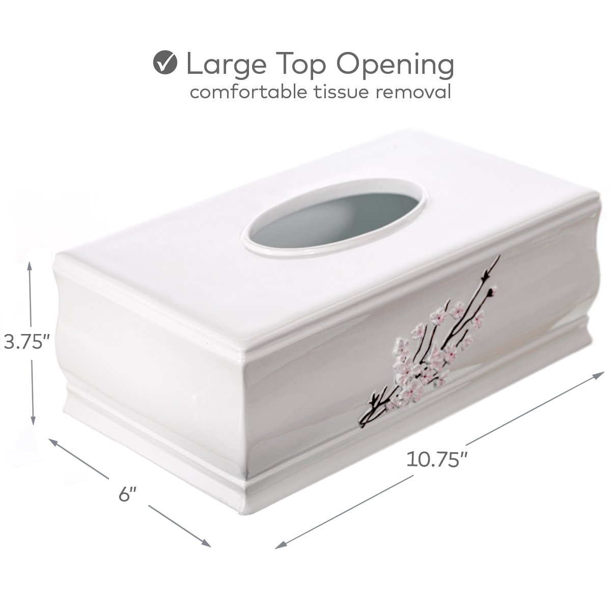 Creative Scents Vanda Tissue Box Cover Rectangular, Decorative Bath Tissues Paper Napkin Holder- Resin Rectangle Napkins Container- Bottom Slider (White)