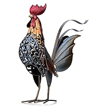 TOOARTS Scultura di Gallo in Ferro Intagliato a Mano, Regali di Artigianato d’Arte Decorativa per la Casa e il Patio, Disegni di Coda Deformabili