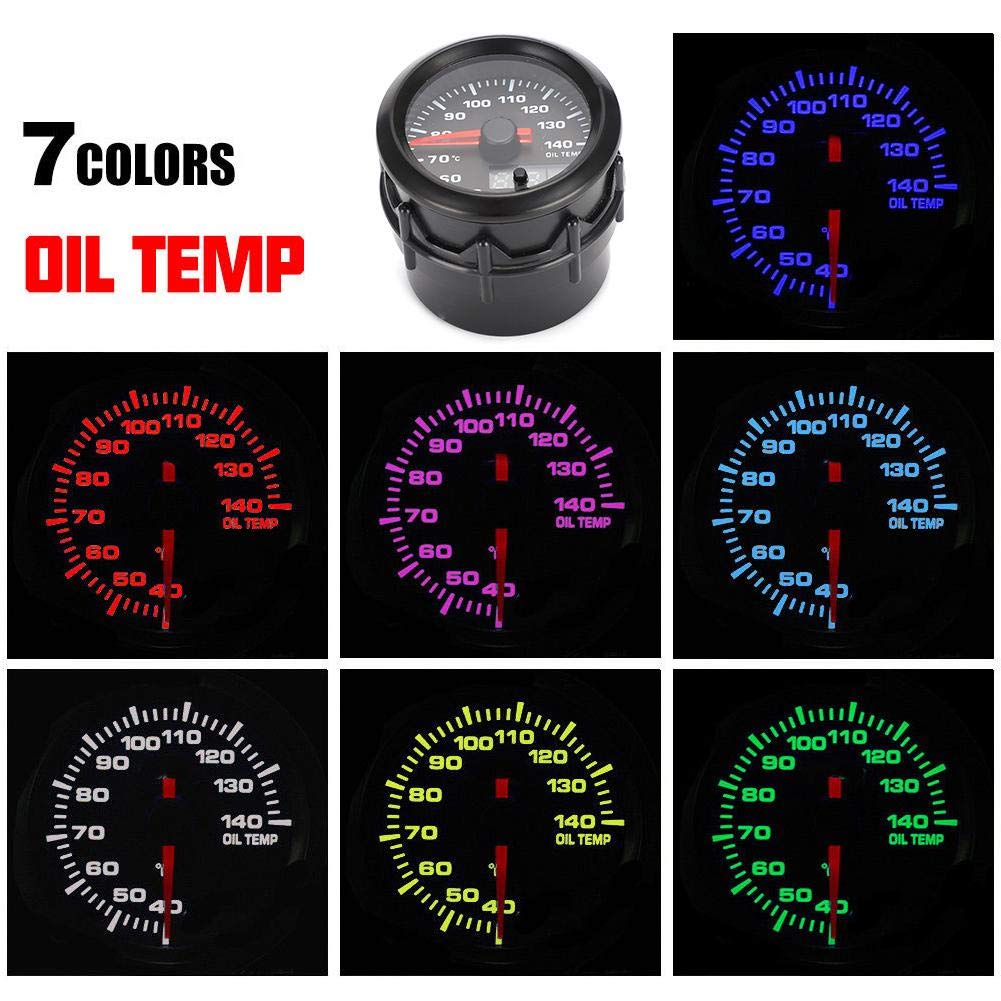 Wyświetlacz temperatury , 2 cale 52 mm wyświetlacz temperatury samochodowego Wskaźnik 7-kolorowy miernik temperatury LED z czujnikiem