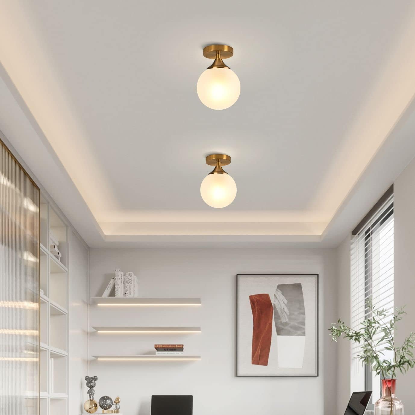 KCO Lighting Deckenleuchte Gold Halb-Bündig — Kugelförmige Glas-Lampe E27 für Flur, Eingang & Schlafzimmer, Ø 15 cm, Inkl. LED-Leuchtmittel, Werkzeuglose Montage