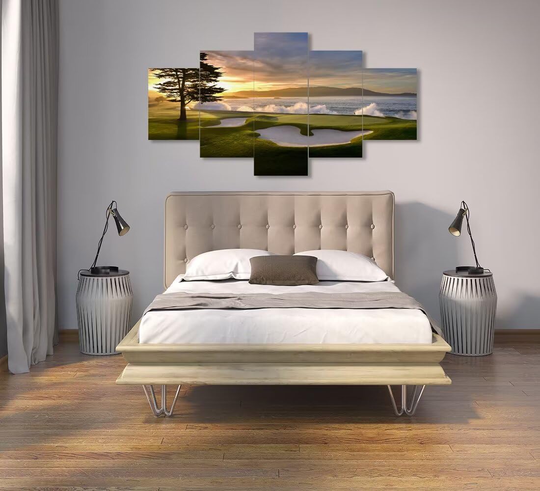 Pebble Beach Golf Course Wall Art for Living Room Bedroom Bathroom Office Wall Decorations Golf Course Pictures Canvas Prints Modern Framed Artwork Ready to Hang(60''W x 32''H) - Image 5