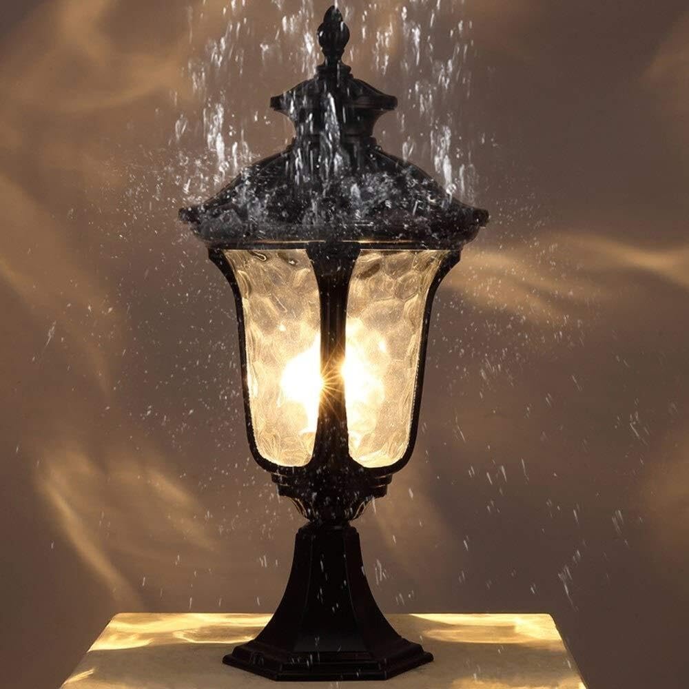 Lampa Słupki Europejskie Zewnętrzne Lampy Słupkowe Retro Aluminiowa Lampa Kolumnowa Wodoodporne Ogrodowe Dziedziniec Willi Światło Zewnątrz i Drogę(Black)