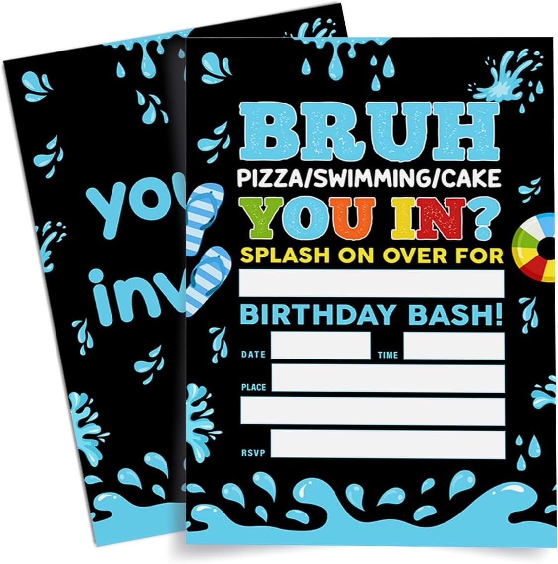 Pool Party Birthday Invitations for Teen Boy, Summer Bruh Birthday Party Invitations Swimming Invite Cards, 20 Invites with Envelopes (4"x6")