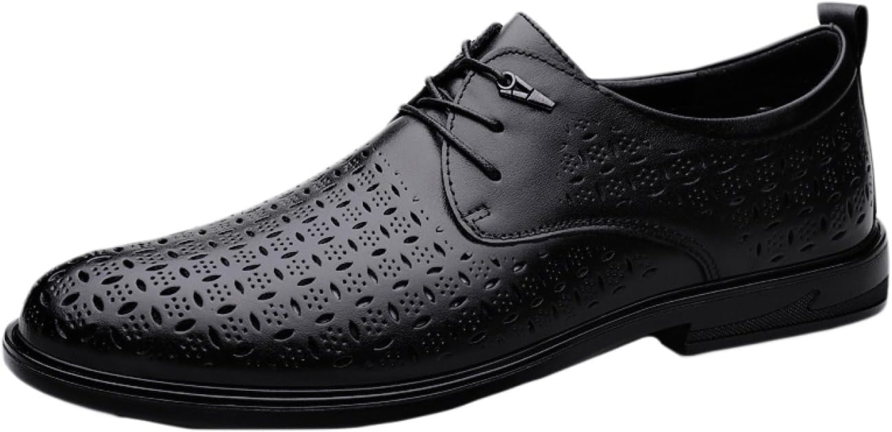 [IJGE] レースアップ ビジネスシューズ サンダル ローファー 通気穴 メンズ プレーントゥ ロングノーズ 外羽根 ドレスシュー