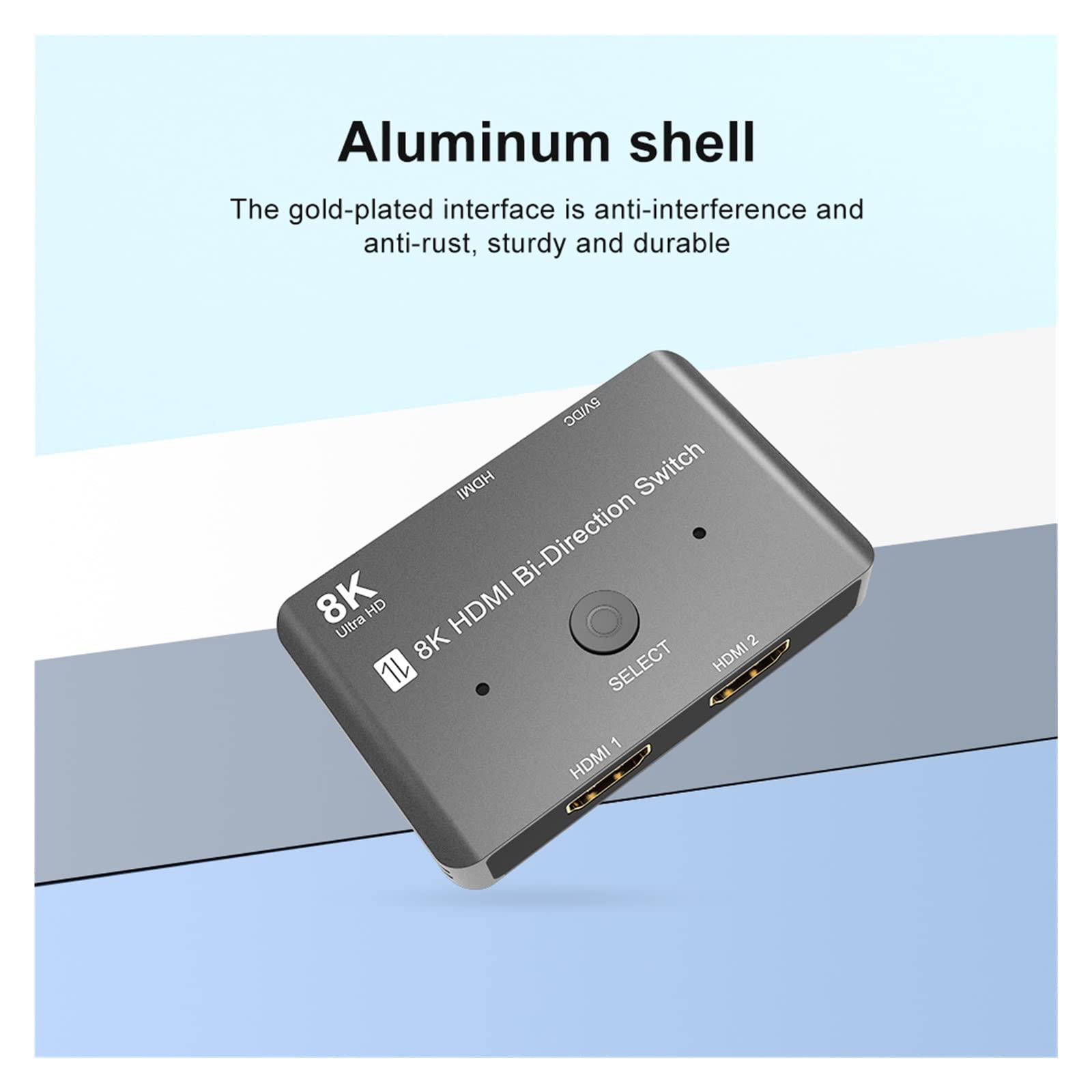 HDMI-Switch-Splitter, HDMI-kompatibler 8K HD 2.1 Bidirektionaler Switch 8K@60Hz 4K@120Hz 1in 2 Out 2in 1 Out High Speed ​​48Gbps Splitter Einfach einzurichten (Color : Gris, Size : Small)