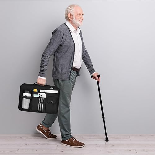 Miniatura 6 de supregear - Bolsa plegable de accesorios para caminantes (doble cara), cesta de andador, gran capacidad, impermeable, con 9 bolsillos y portavasos