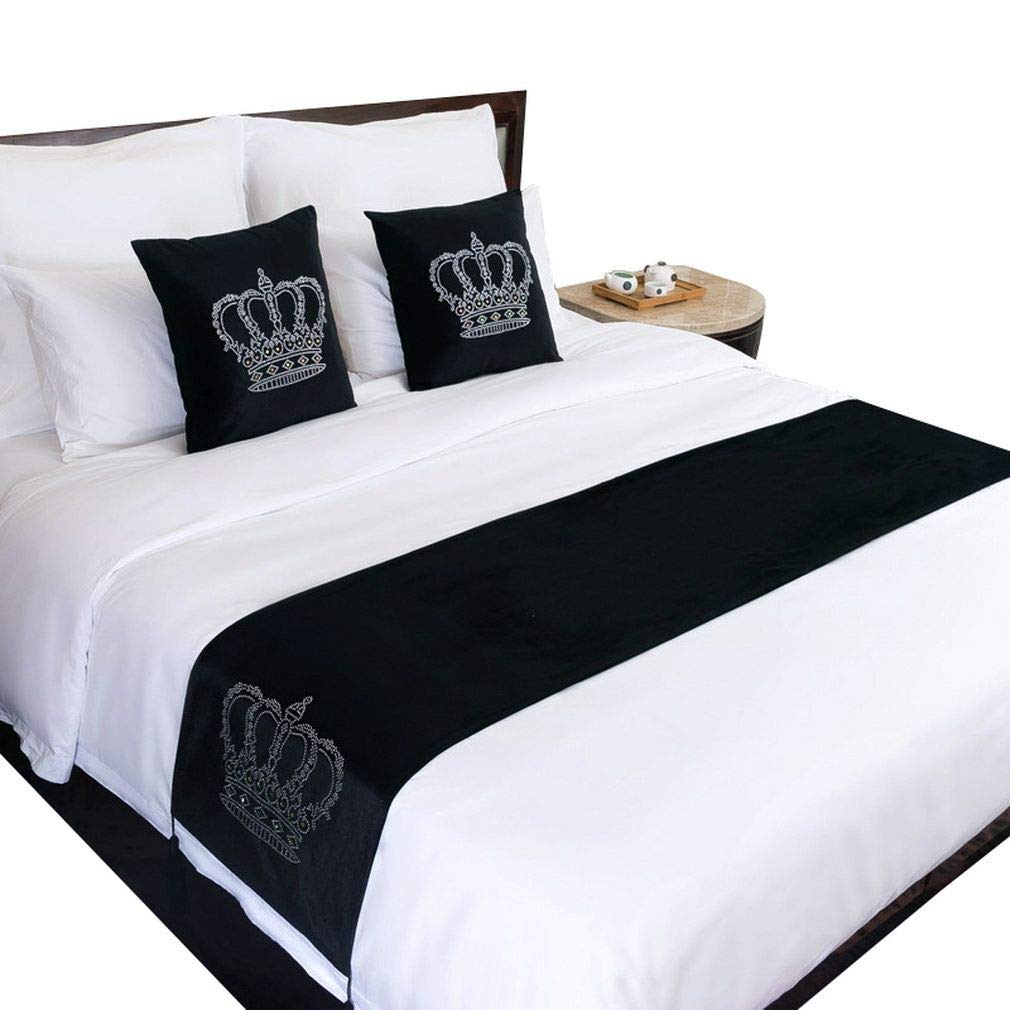 Bufanda de cama negra 45x240 cm COMVIP de alta calidad para decoración de dormitorios