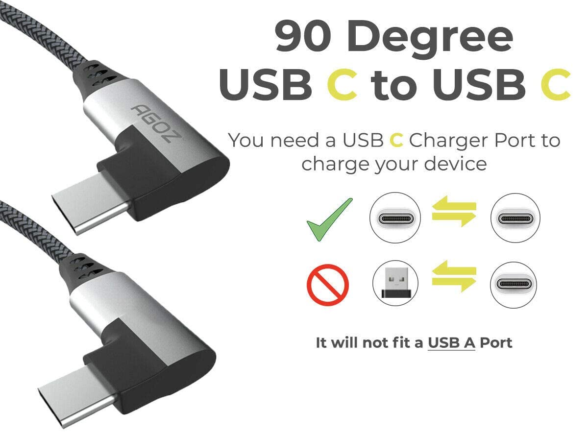 AGOZ USB 3.0 5Amp Type USB-C to USB-C Right Angle Cable, 90 Degree Cord, Fast Charger for Samsung Galaxy S25 S24 S23 S22 S21 A14 A15 A16 A42 A53 A54,Google Pixel 9 Pro 8, Moto G Power, iPad Pro(4ft)