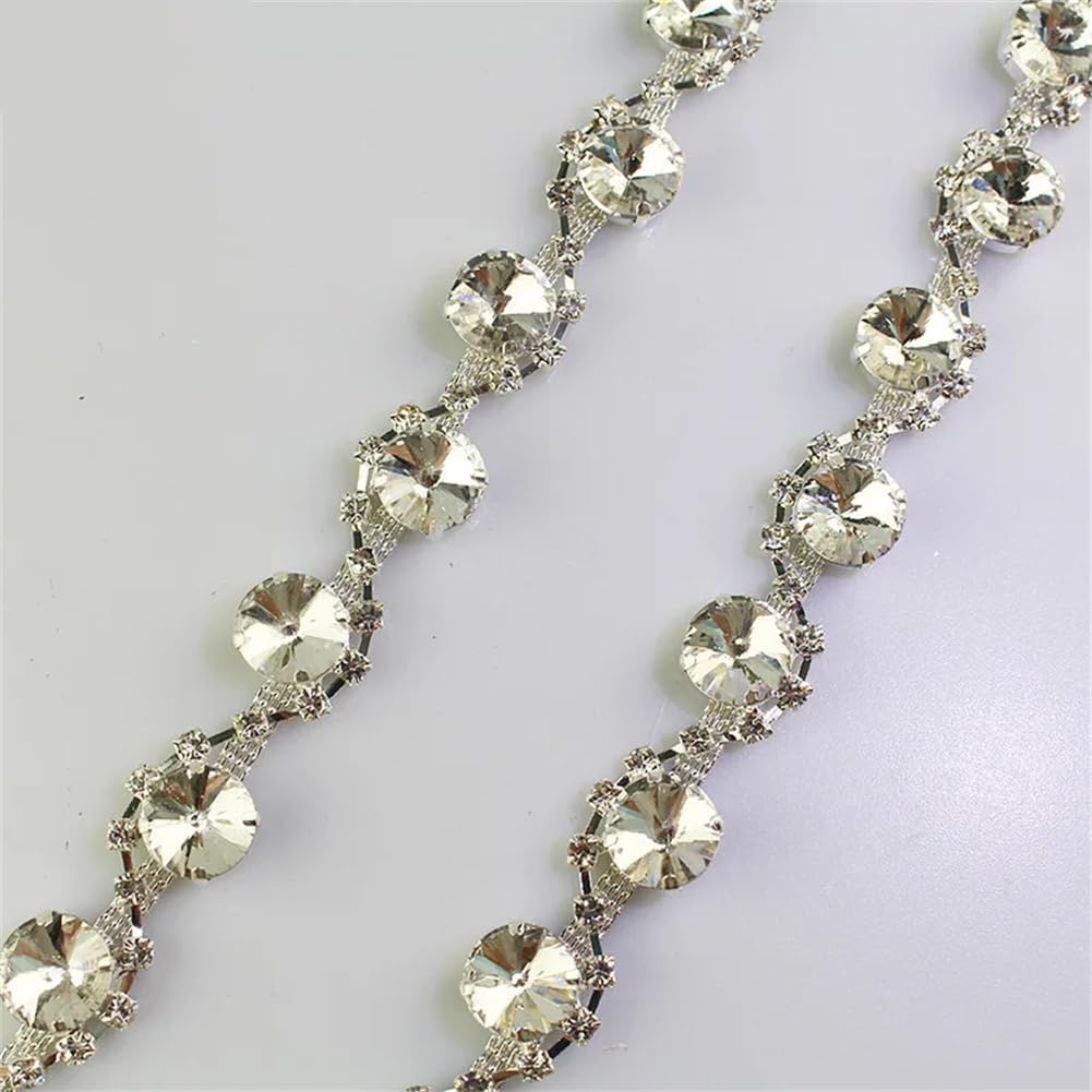 Generic 1/5Yards 1.5Cm Large Drill S-Shape Glass Crystal Metal Chain Sew Rhinestone Trim for Clothing Silver 5 Yards