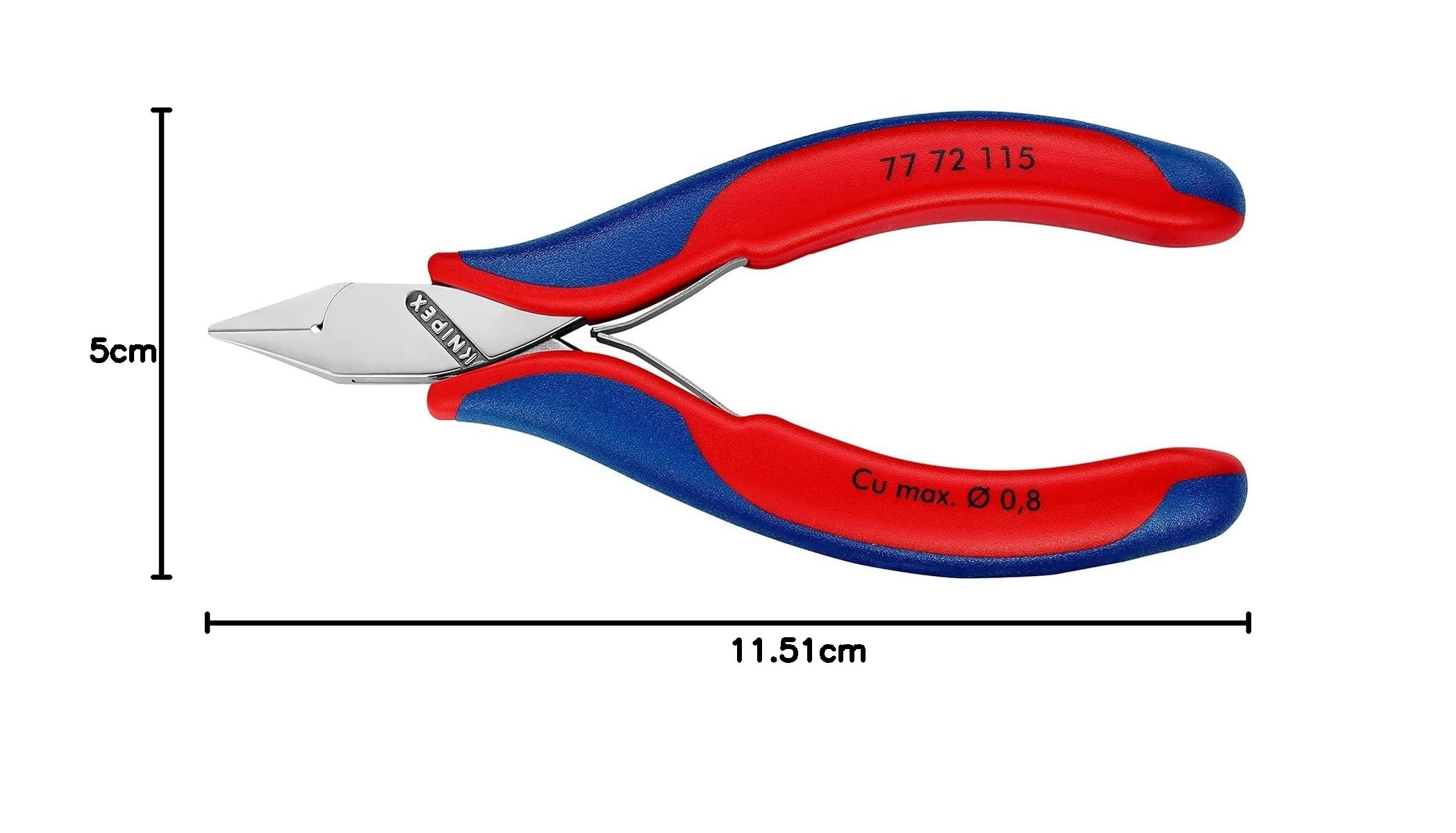 KNIPEX Elektronik-Seitenschneider mit durchgestecktem Gelenk mit Mehrkomponenten-Hüllen 115 mm, 77 72 115