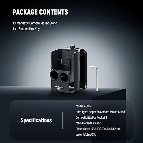 Miniatura 2 de NEEWER Basics - Soporte magnético compatible con DJI Osmo Pocket 3, soporte de cámara de plástico ajustable de 180, accesorios multifuncionales,