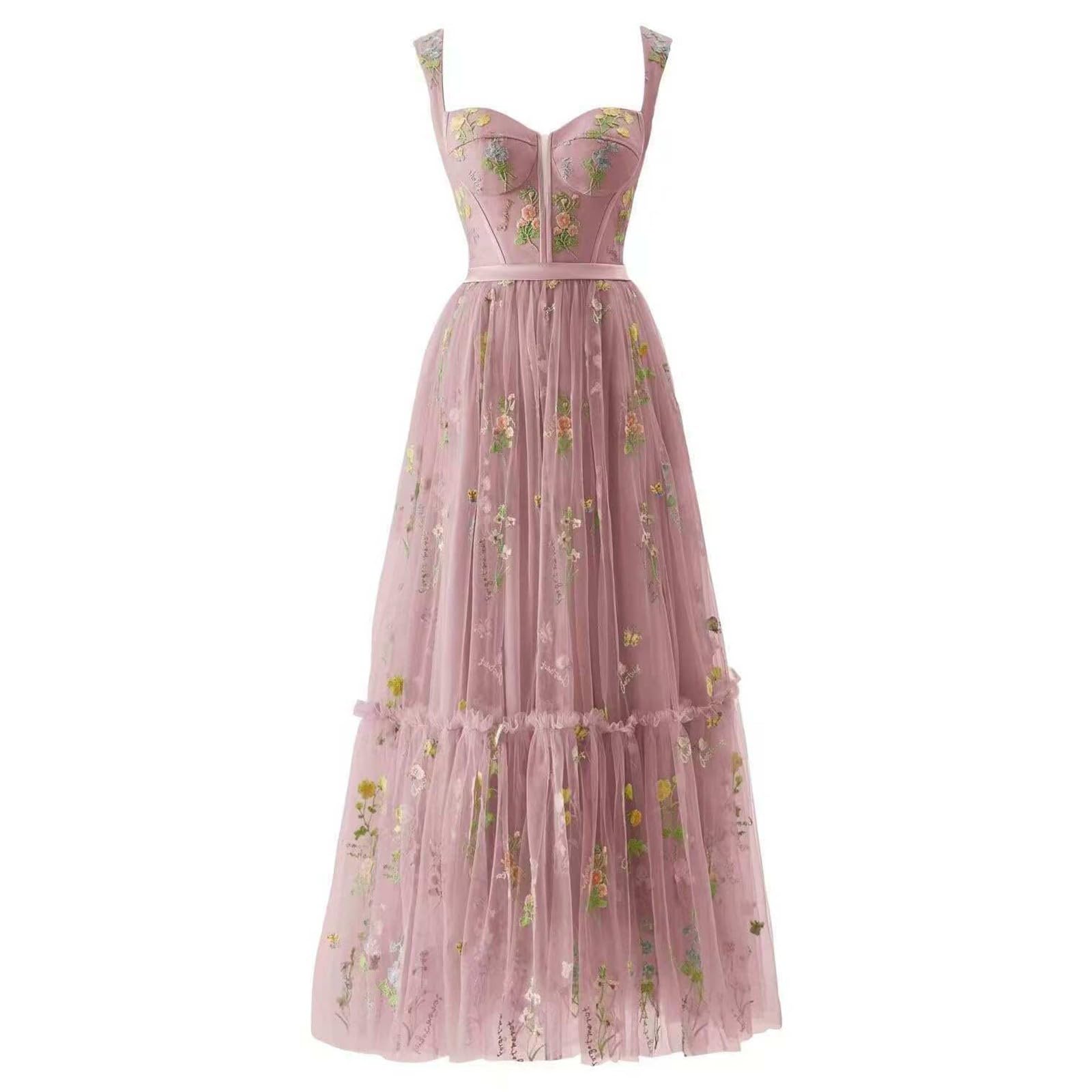 Vestidos de Fiesta con Bordado de Flores para Mujer, Largo hasta la Rodilla, corsé, Corte A, Vestido Formal de Noche para Fiesta de Hadas