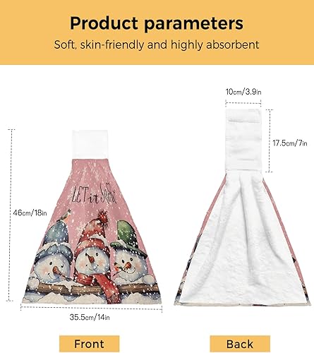 Miniatura 3 de ALAGEO Christmas Kitchen Towels Snowman Bird Snowflake Hanging Kitchen Towels with Loop Pink Hanging Dish Towels Christmas Hand Tie Towels Set 2 Tea