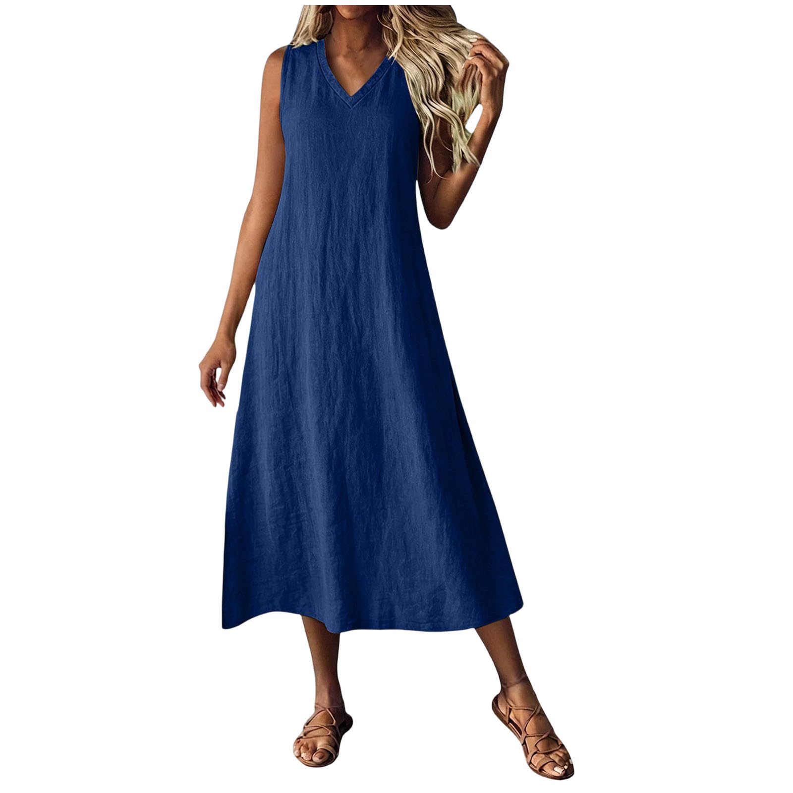 Boho Dress Abito Lungo Elegante da Donna Estivo Senza Maniche con Scollo a V e Tasca Posteriore con Cerniera. Abito Giallo