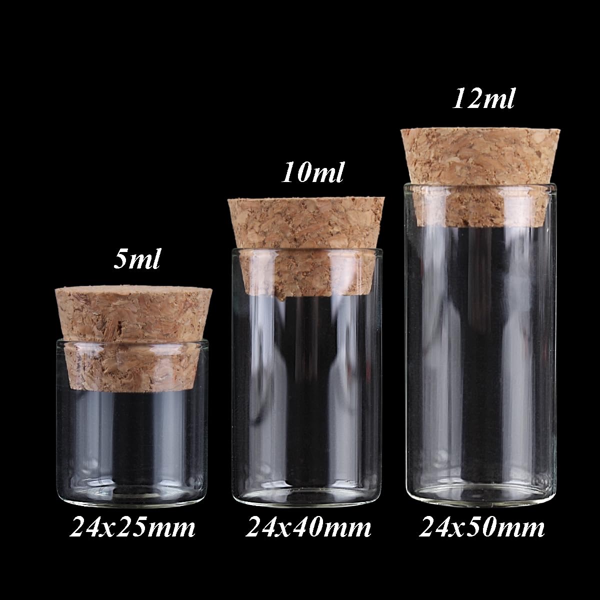 Szklane probówki z pokrywkami, Butelki szklane 5 ml/10 ml/12 ml z korkiem, opakowanie 50 szt.(12ml)