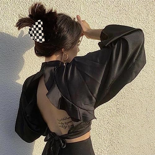 Pinzas para cabello a cuadros negras y blancas pack 4 pzas miniatura 4