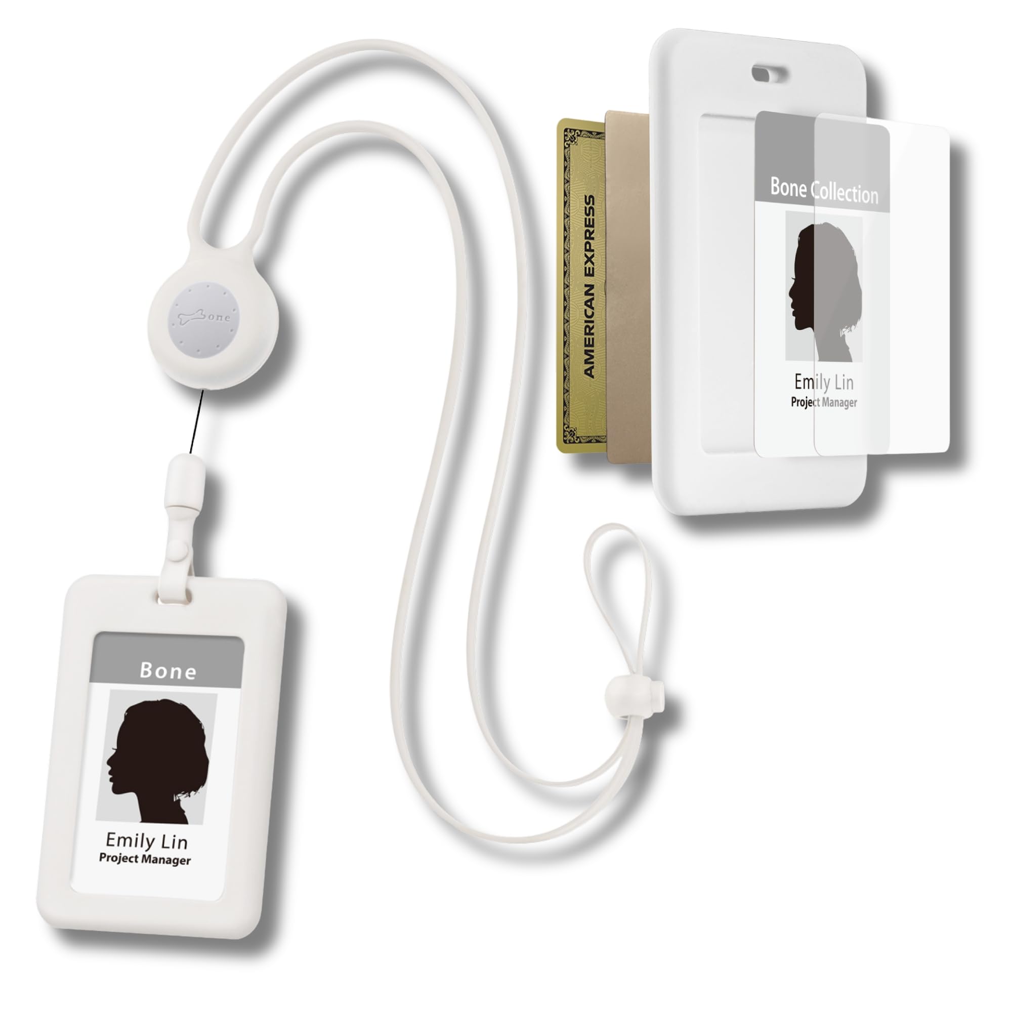 Bone Lanyard Retractable Badge Holder, Vertical ID Card Case with Card Slot & Anti-Slip Design, Large Storage Capacity, Adjustable Silicone Neck Strap