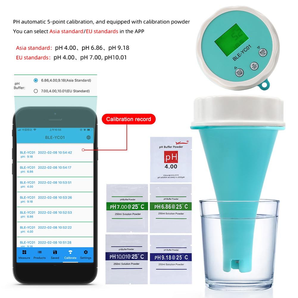 6 en 1 Bluetooth Pool Monitor Smart Pool Water Quality Tester Digital Temp Cloro, Pool Termómetro, PH CL EC TDS ORP Temperatura para Piscina, Acuario, Laboratorio