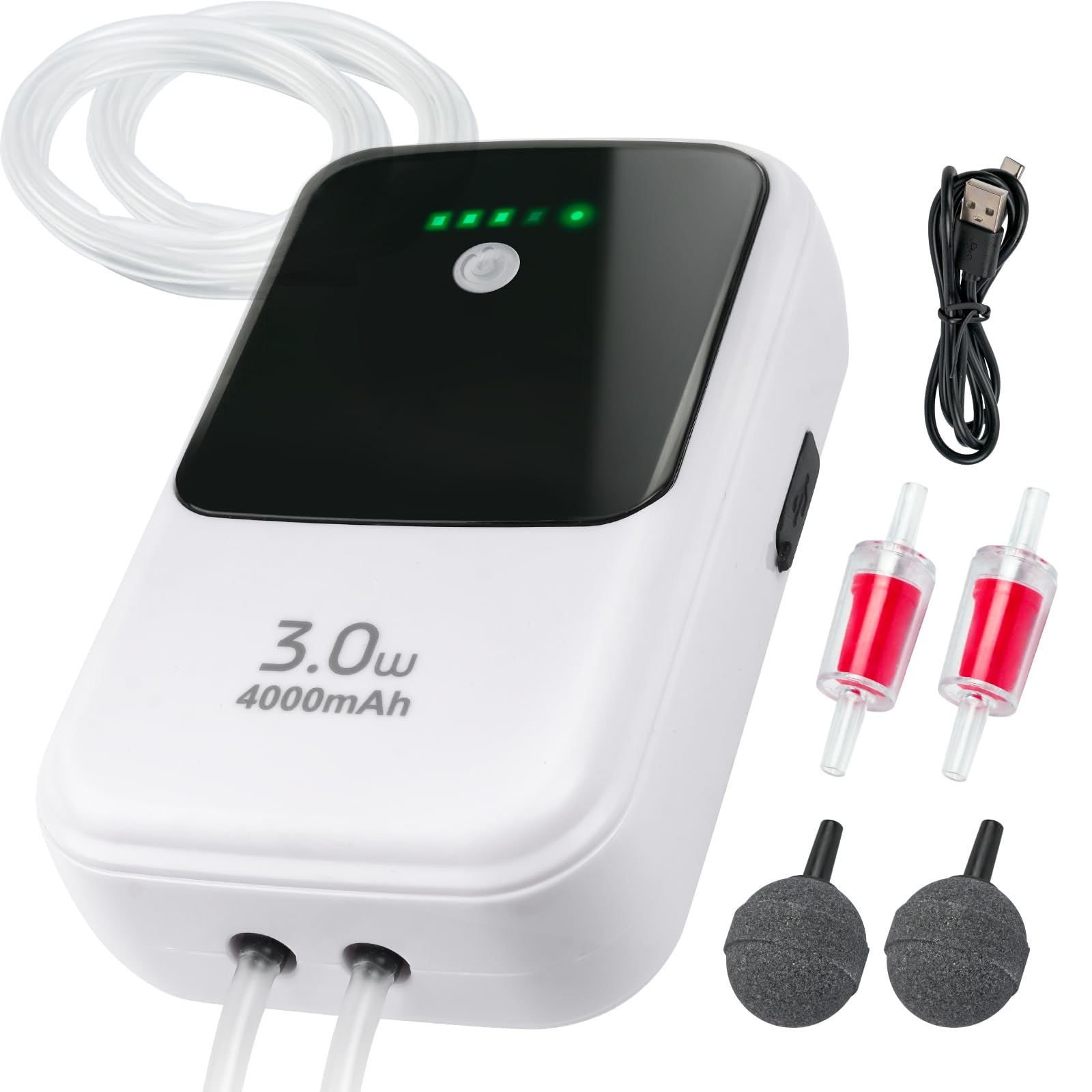 Ghosthorn Silent Dual Operating Mode Rechargeable Aerator for Fish, Large Capacity Aquarium Air Pump with Universal Clip for Most Bait Buckets 4000mAh 2 Outlet