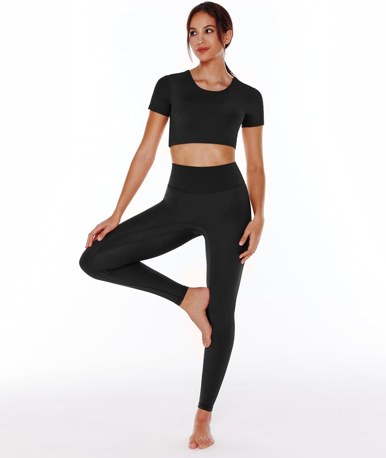 Open Back Workout Crop Tops for Women Backless Yoga Shirts Gym Short Sleeve Mild Support Compression Tee with Bra - Image 5