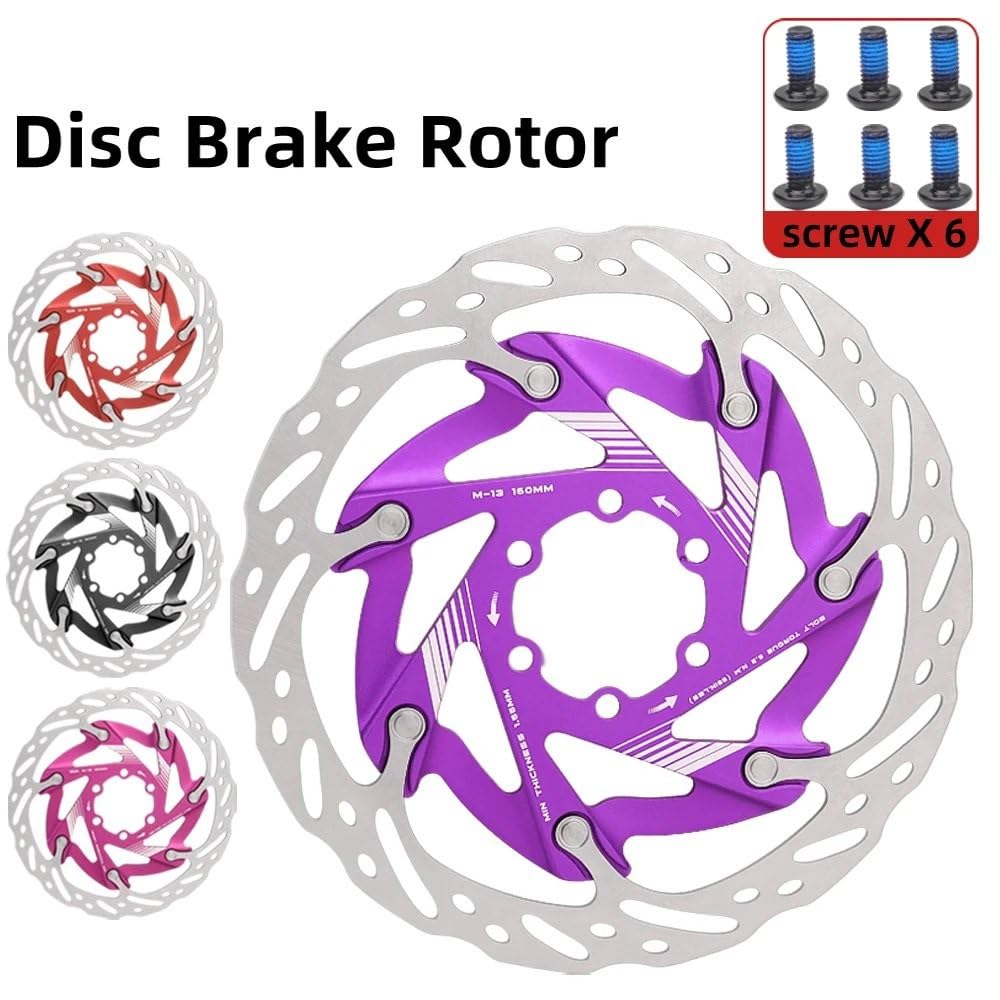 Disco Freno Bicicleta Almohadillas Huecas enfriamiento Disco 6 Tornillos Rotor Flotante Ultraligero hidráulico para Bicicleta MTB 160 mm Kit de Freno de Rodillo Trasero Freno de Tambor