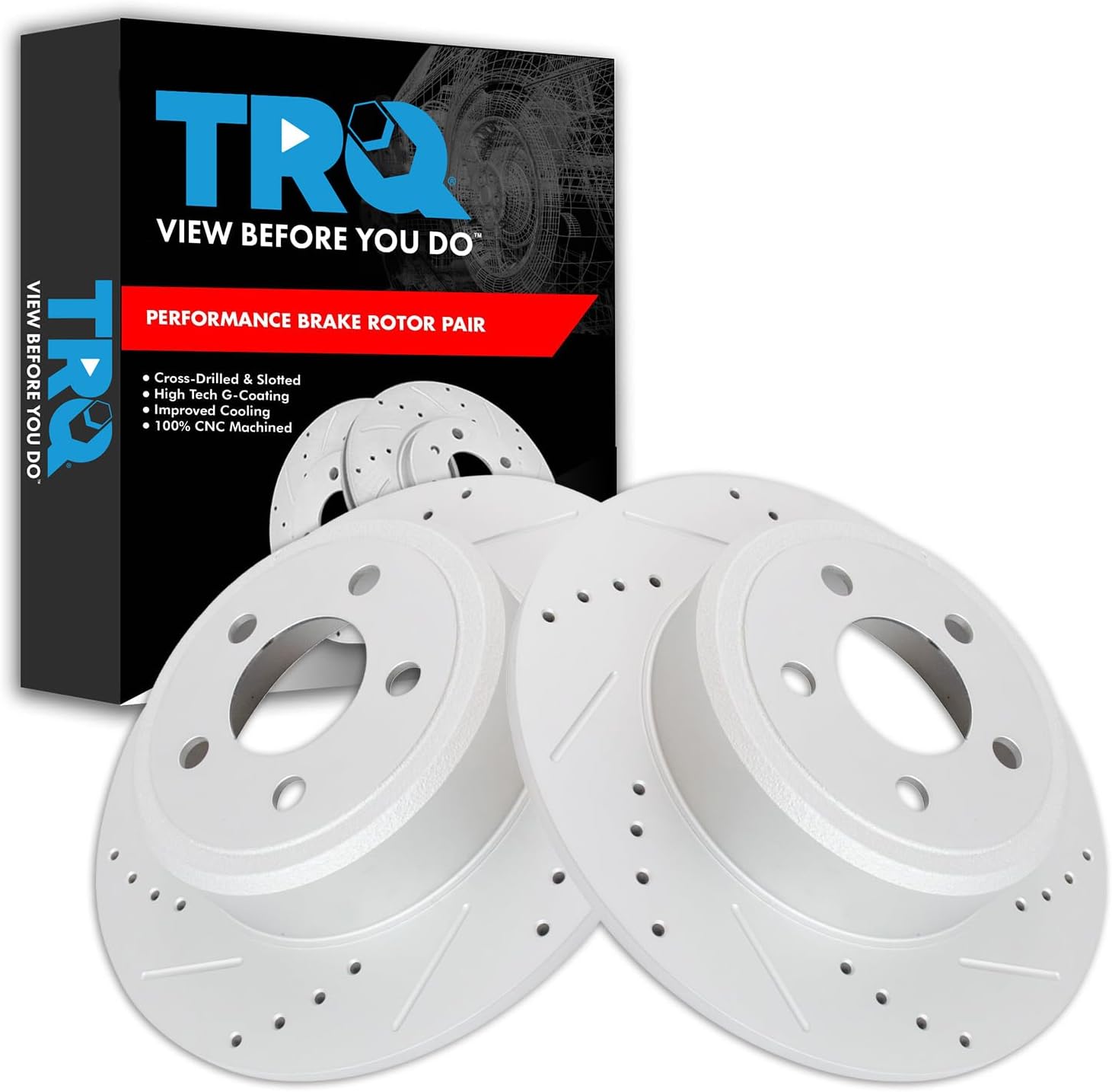 TRQ Rear Performance Brake Rotors Set Premium G-Coated Compatible with 2005-2021 Chrysler 300 2009-2022 Dodge Challenger 2006-2022 Charger 2005-2008 Magnum