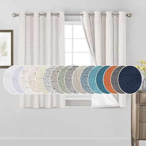 PrinceDeco Ivory 100% Blackout Curtains 54" Long Blackout Curtains for Bedroom Linen Texture Solid Thermal Insulated with White Liner Luxury Decor for Nursery 52x54 Inch (2 Panels)