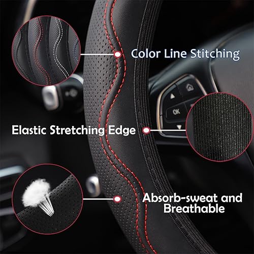 Miniatura 3 de Funda elástica universal para volante de 15 pulgadas, funda de cuero de microfibra suave, transpirable, antideslizante, accesorios duraderos para