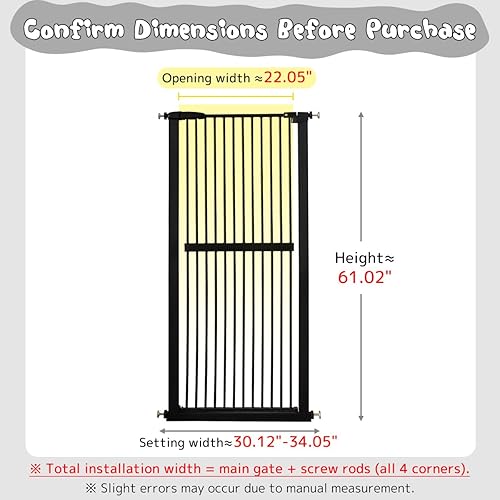 Miniatura 2 de Lumizone Puerta extra alta para gatos de 61.02 pulgadas, montada a alta presión, extra ancha 30.12-34.05 pulgadas (17 tamaños), espacio de 1.37