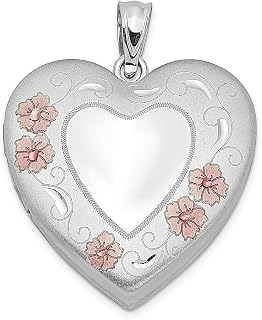Pingente de medalhão de coração com borda floral esmaltada de 24 mm banhado a ródio de prata esterlina pingente de flor jardinagem joias modernas para mulheres presentes para ela, esmalte