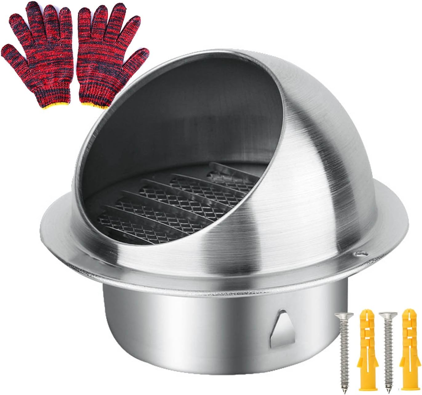 Outlet Hood,304 Stainless Steel Air Vent Louver Grille Cover, Wall Air Soffit Vents For Home Ventilation, FRound Wall Vent Outlet Cover (Color : Silver, Size : 2.8in/70mm)